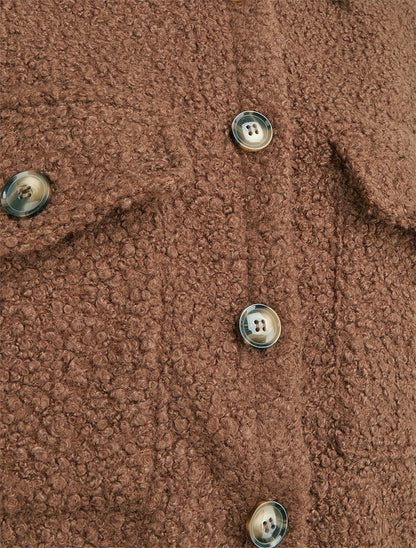 Manteau court effet laine bouclée - Marron - 3