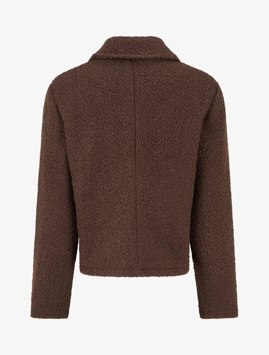 Manteau court laine bouclée coupe droite - Marron