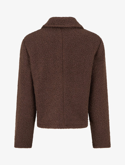 Manteau court laine bouclée coupe droite - Marron