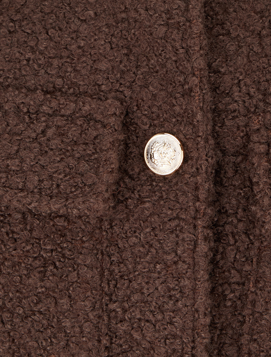 Manteau court laine bouclée coupe droite - Marron
