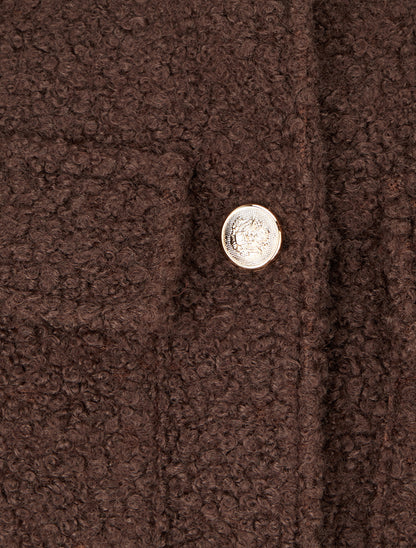 Manteau court laine bouclée coupe droite - Marron