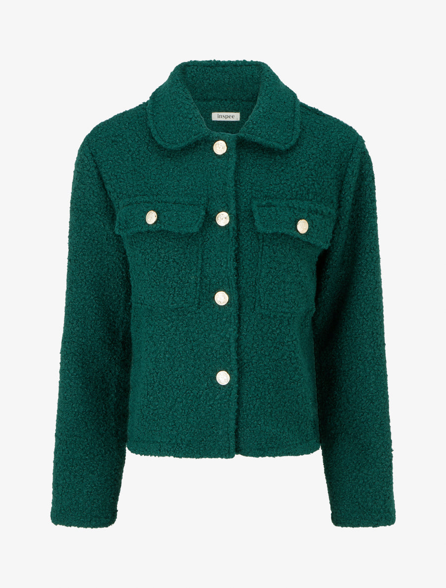 Manteau court effet laine bouclée - Vert sapin - 1