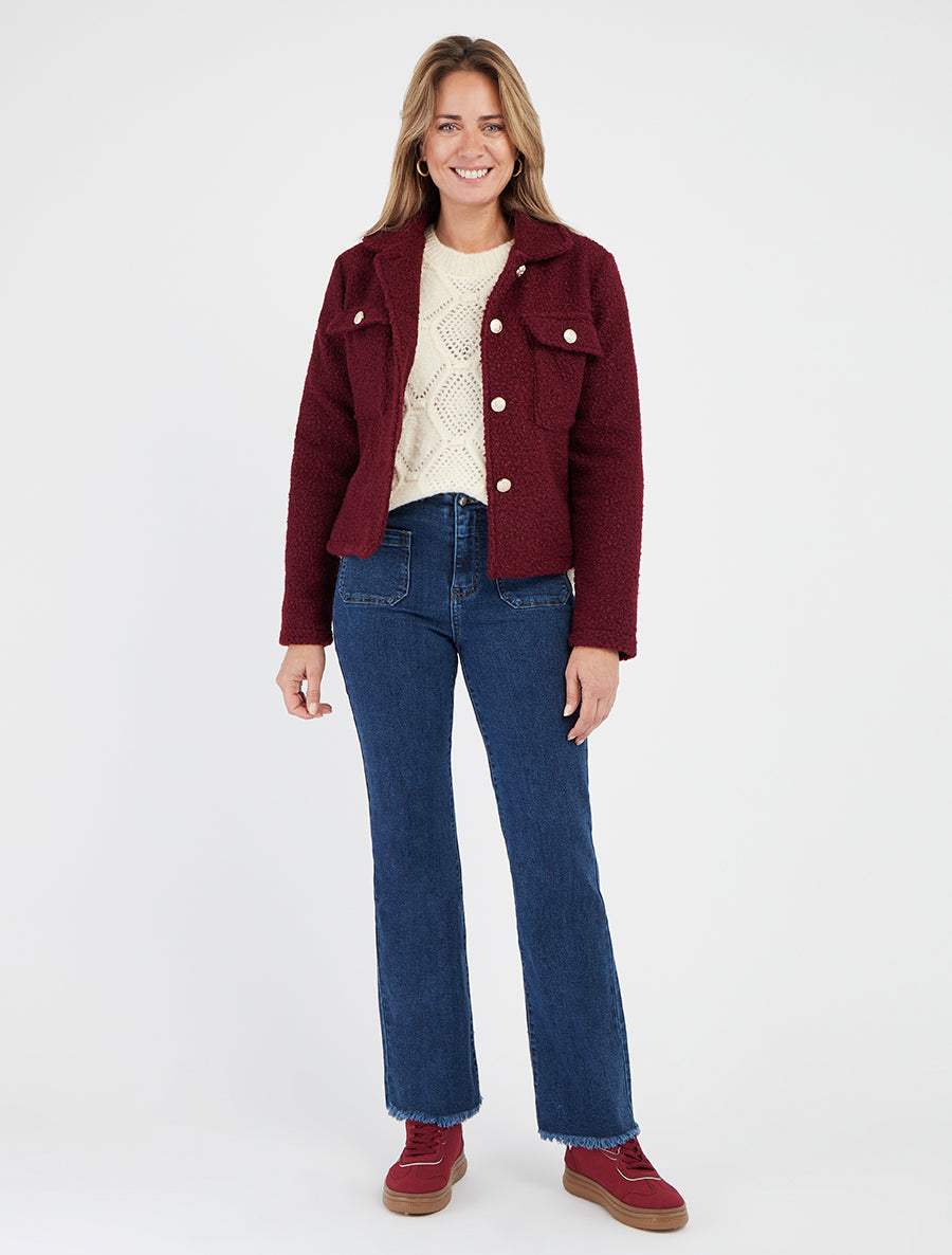 Veste col à pied effet bouclé - Bordeaux