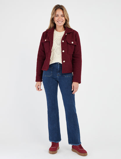 Veste col à pied effet bouclé - Bordeaux