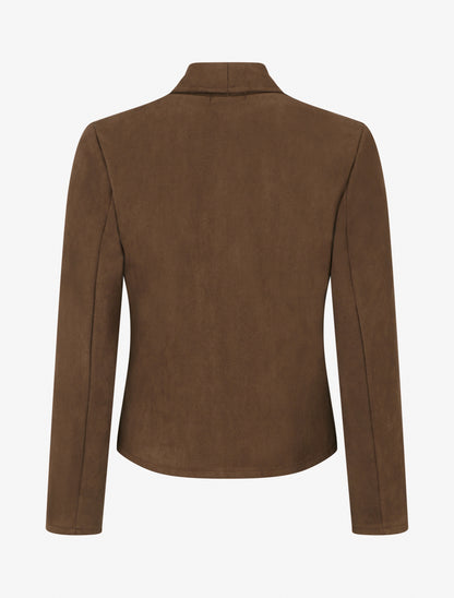 Veste suédine col droit poches zippées - Marron