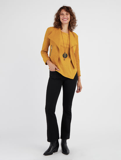 Veste suédine col rabat et zips - Jaune moutarde
