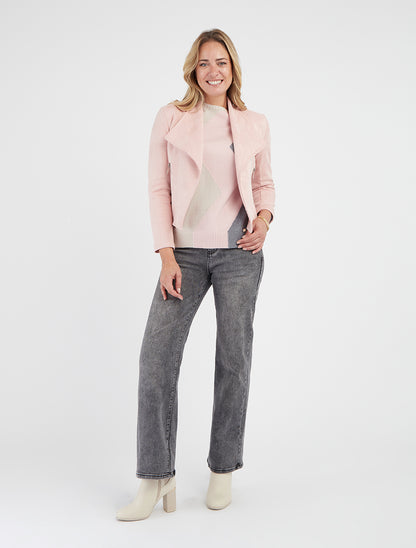 Veste suédine col droit poches zippées - Rose