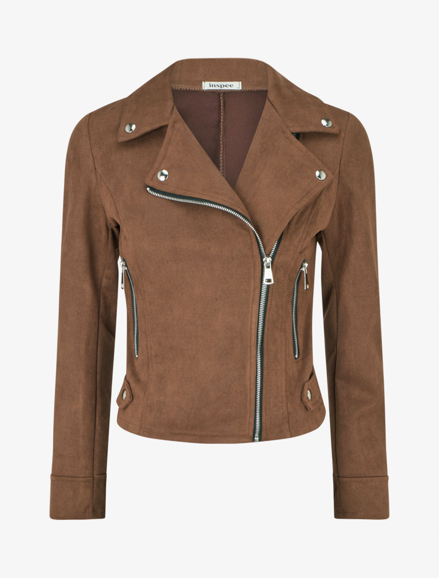 Veste droite en suédine col cranté - Marron