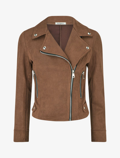 Veste suédine col cranté et poches zippées - Marron