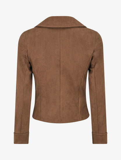 Veste suédine col cranté et poches zippées - Marron