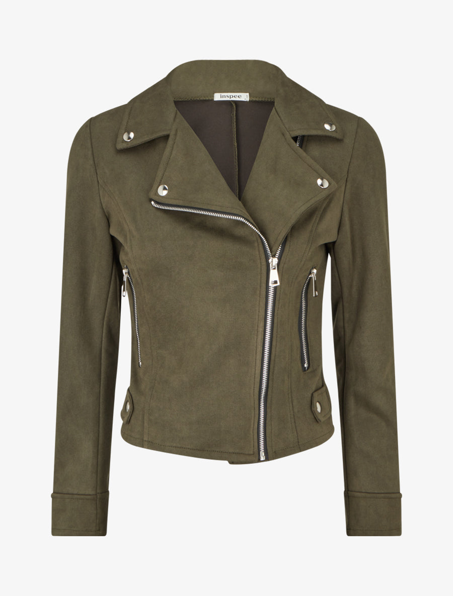 Veste en suédine à fermeture zippée - Kaki - 1