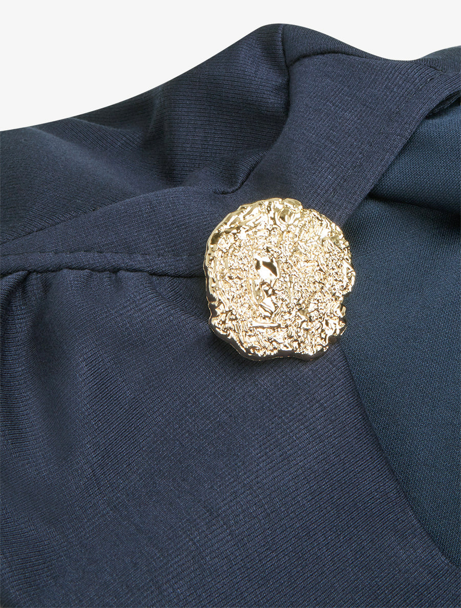 Robe droite à col bateau bijou - Marine - 3