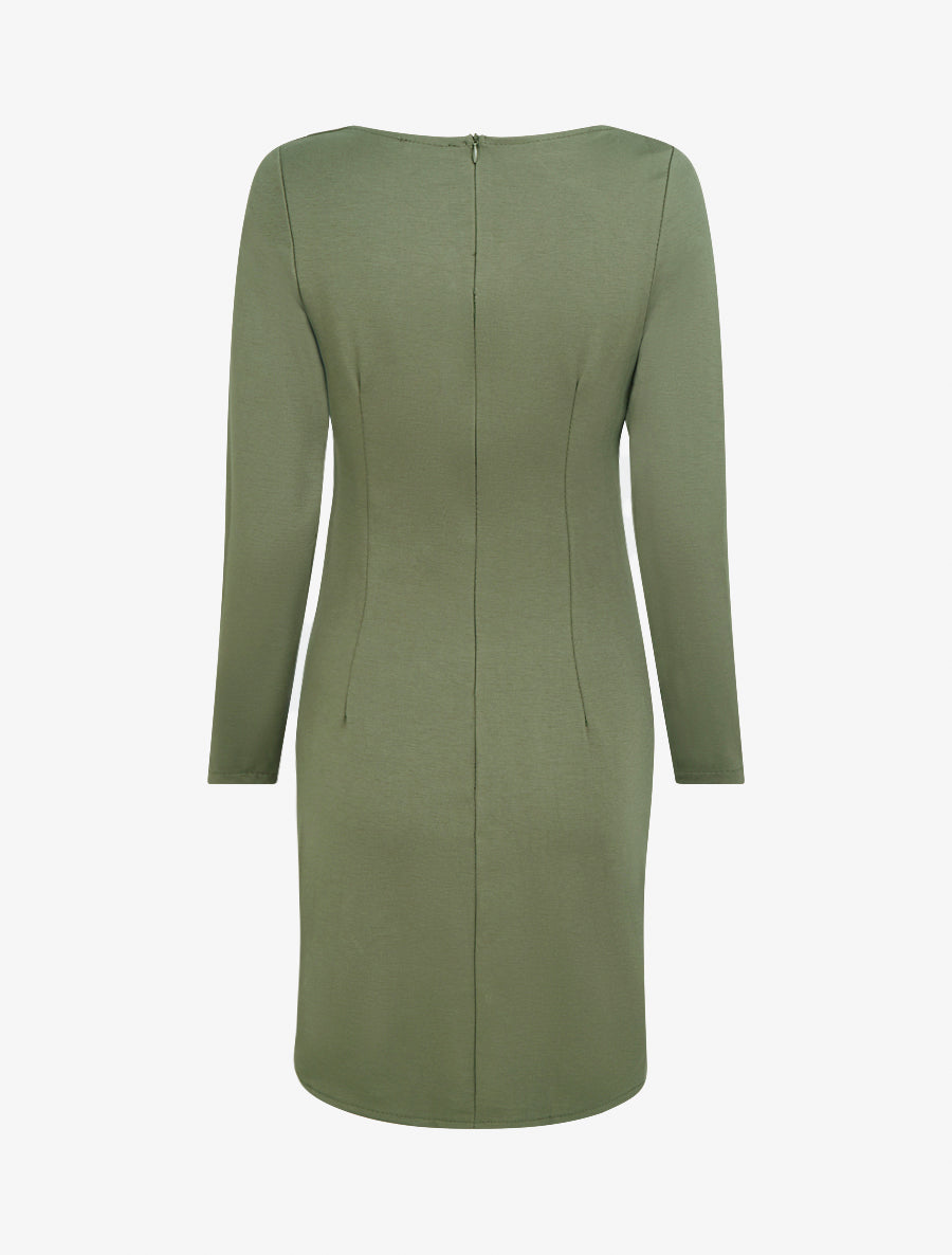 Robe droite à col bateau bijou - Kaki - 2