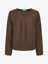 Blouse droite unie à col V - Marron - 1