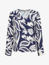Blouse droite col V imprimé fantaisie - Marine - 1
