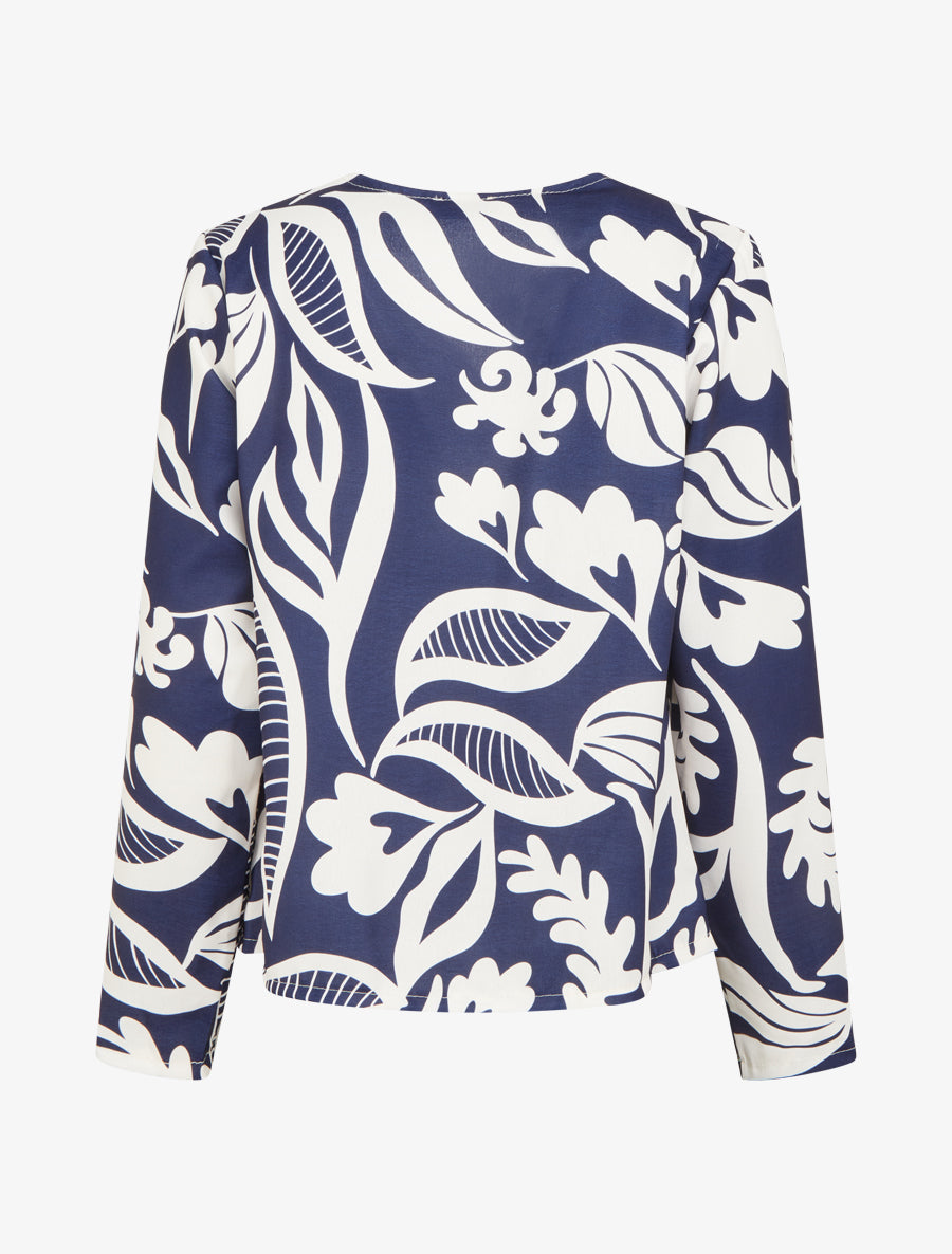 Blouse droite col V imprimé fantaisie - Marine - 2