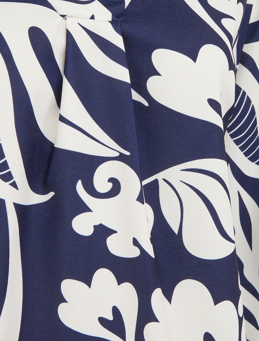 Blouse droite col V imprimé fantaisie - Marine - 3