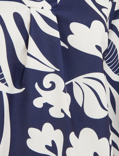 Blouse droite col V imprimé fantaisie - Marine - 3