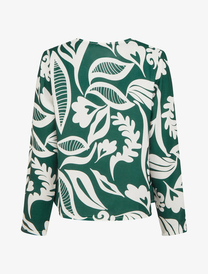 Blouse droite col V imprimé fantaisie - Vert foncé - 2