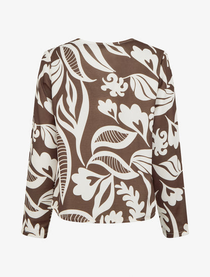 Blouse droite col V imprimé fantaisie - Marron - 2