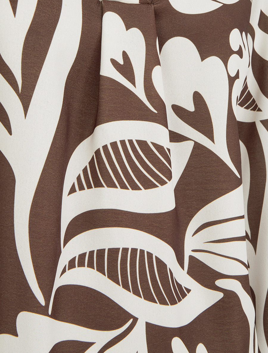 Blouse droite col V imprimé fantaisie - Marron - 3