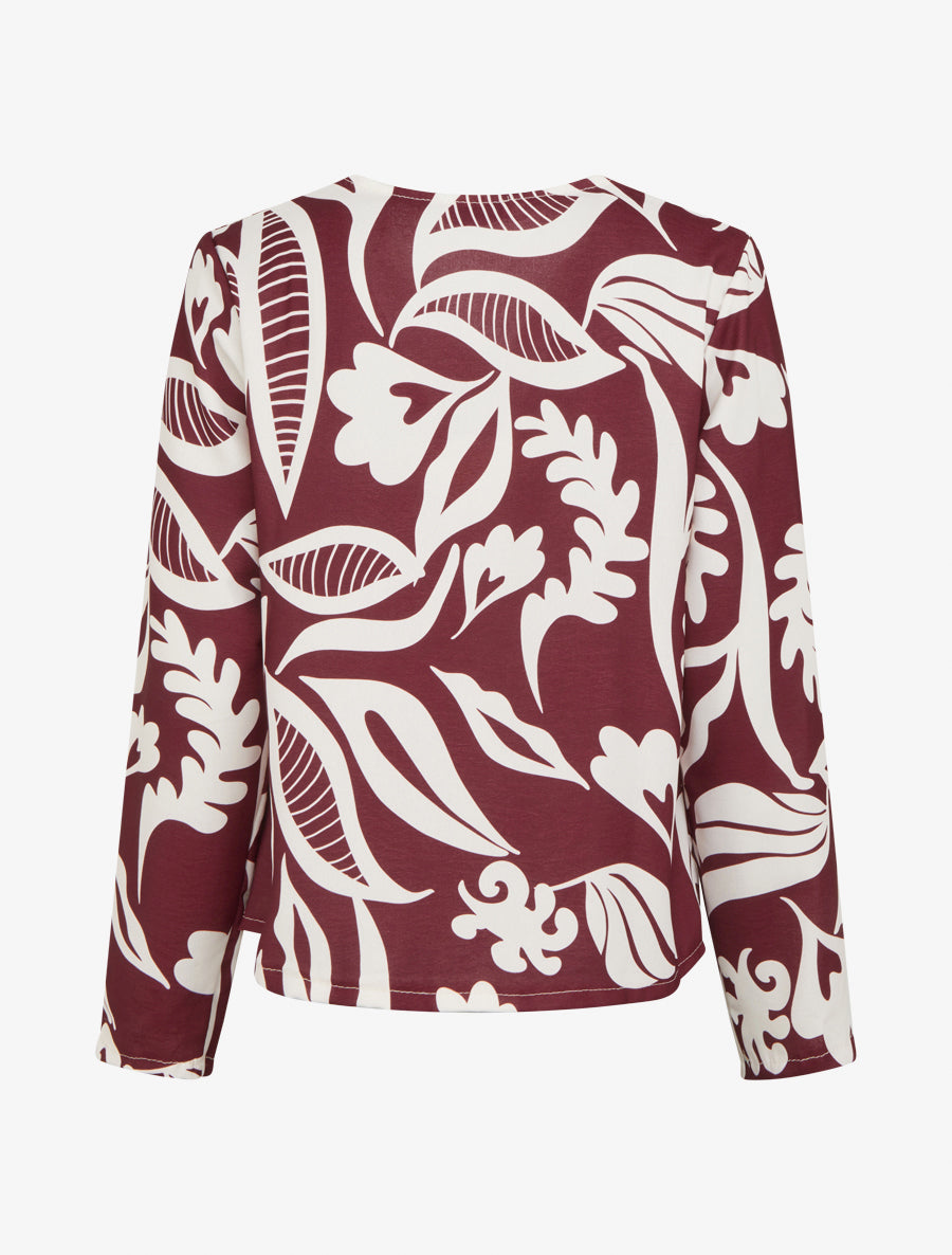 Blouse droite col V imprimé fantaisie - Bordeaux - 2