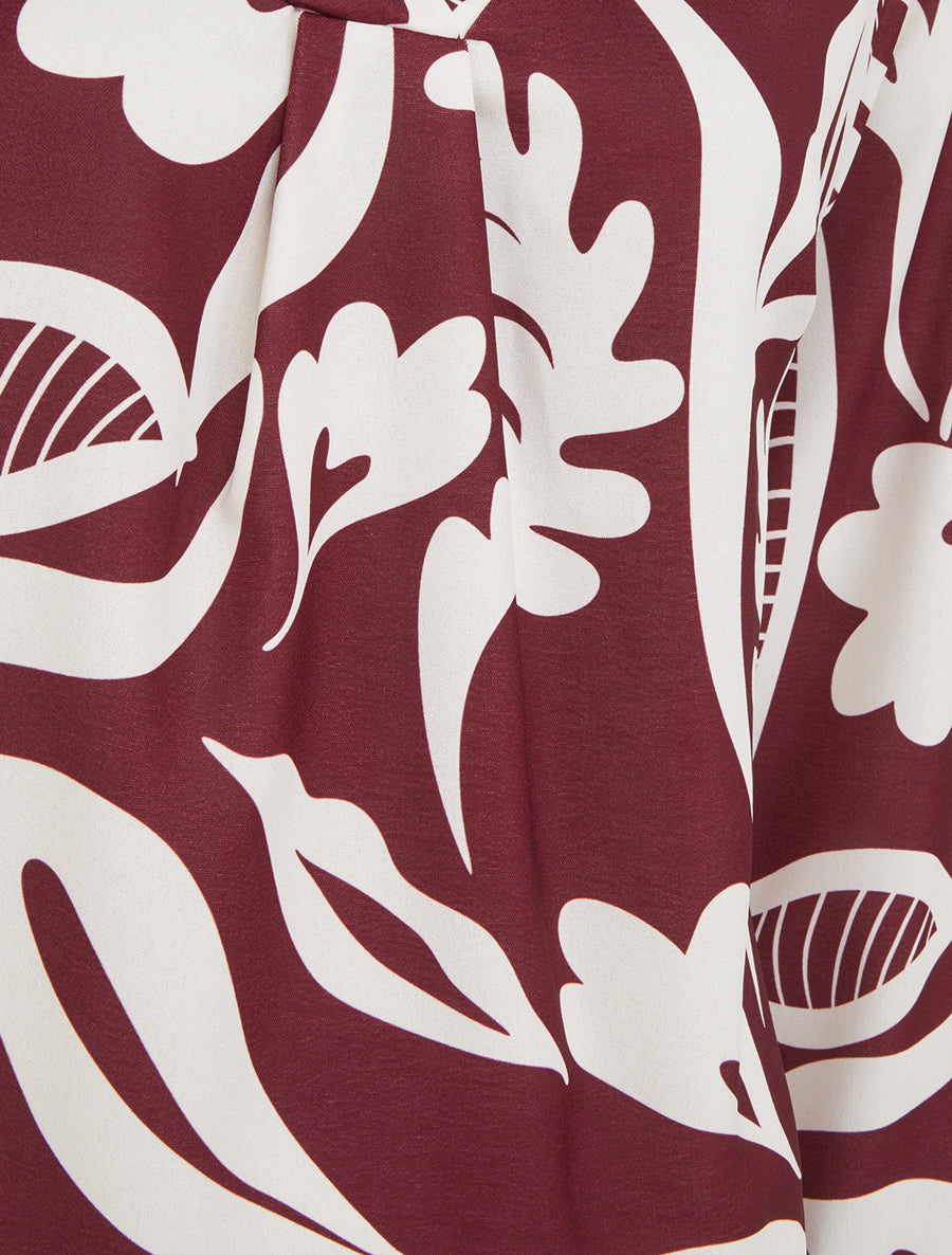 Blouse droite col V imprimé fantaisie - Bordeaux - 3