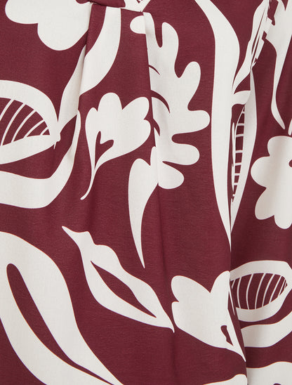 Blouse droite col V imprimé fantaisie - Bordeaux - 3