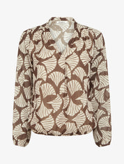 Top irisé en voile imprimé fantaisie - Marron - 1