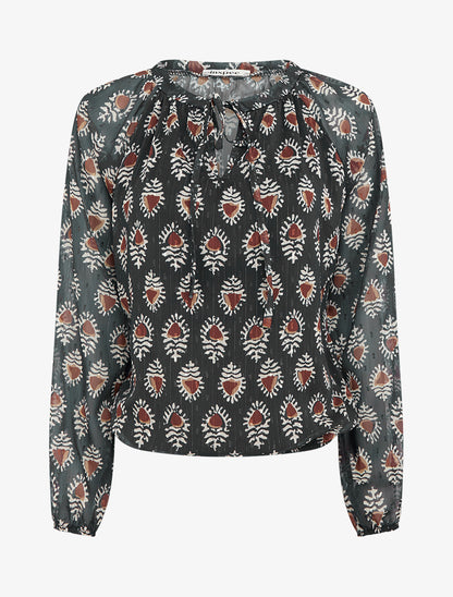 Top boule en voile imprimé fantaisie - Noir - 1