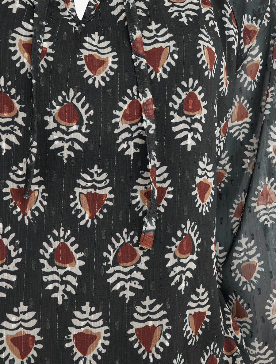 Top boule en voile imprimé fantaisie - Noir - 3