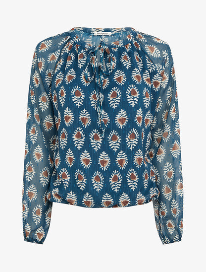 Top boule en voile imprimé fantaisie - Bleu canard - 1