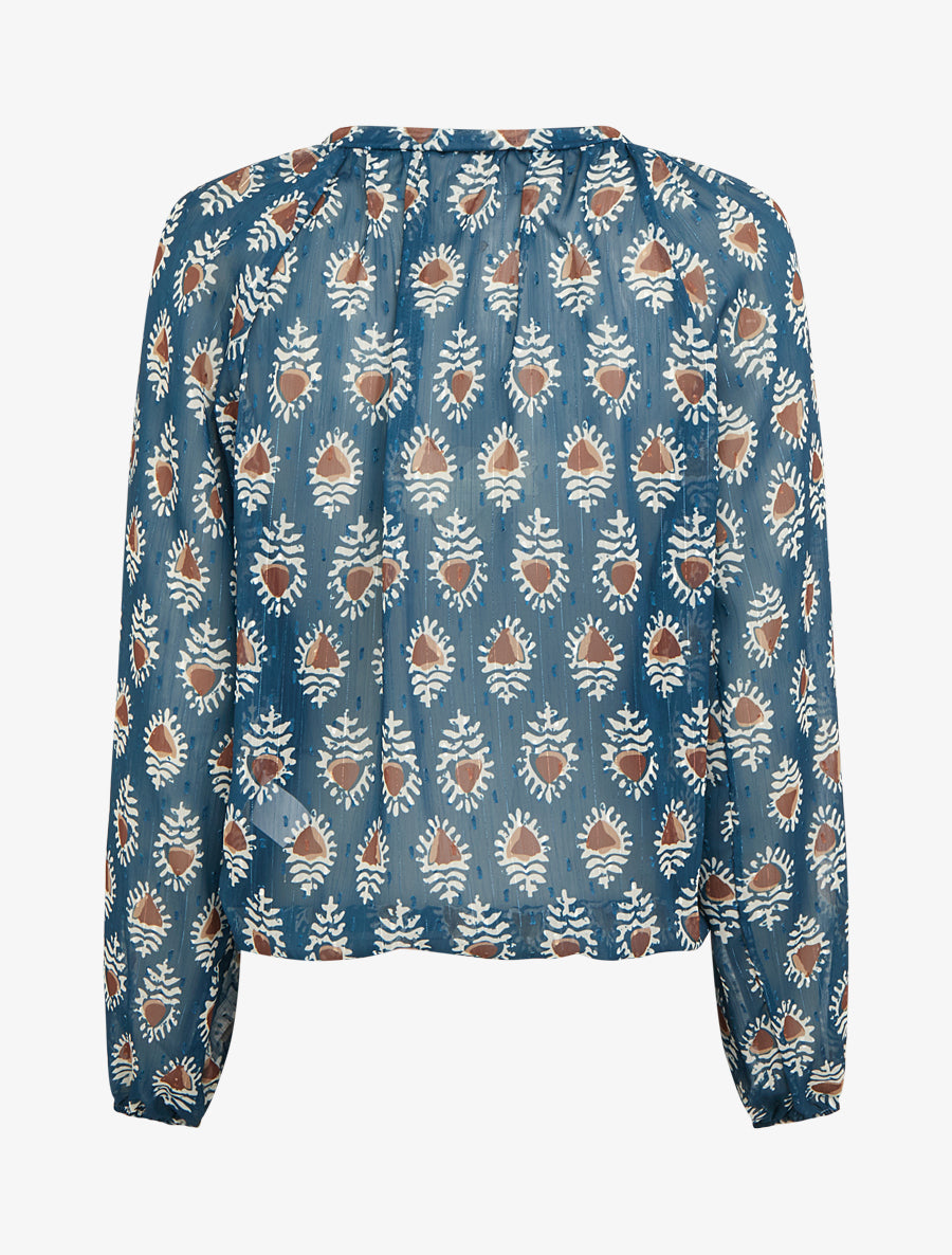 Top boule en voile imprimé fantaisie - Bleu canard - 2