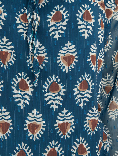 Top boule en voile imprimé fantaisie - Bleu canard - 3