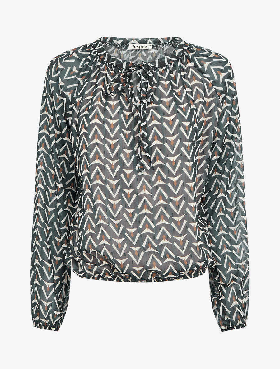 Top boule en voile imprimé graphique - Noir - 1