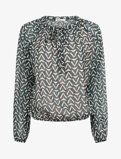 Top boule en voile imprimé graphique - Noir - 1