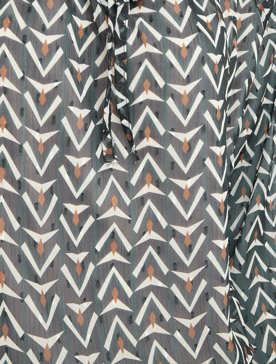 Top boule en voile imprimé graphique - Noir - 3