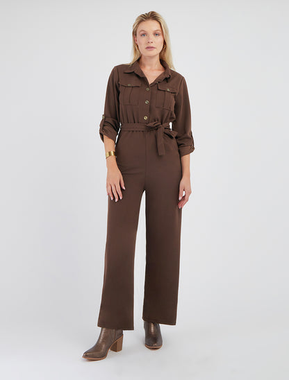 Combinaison droite manches retroussables - Marron
