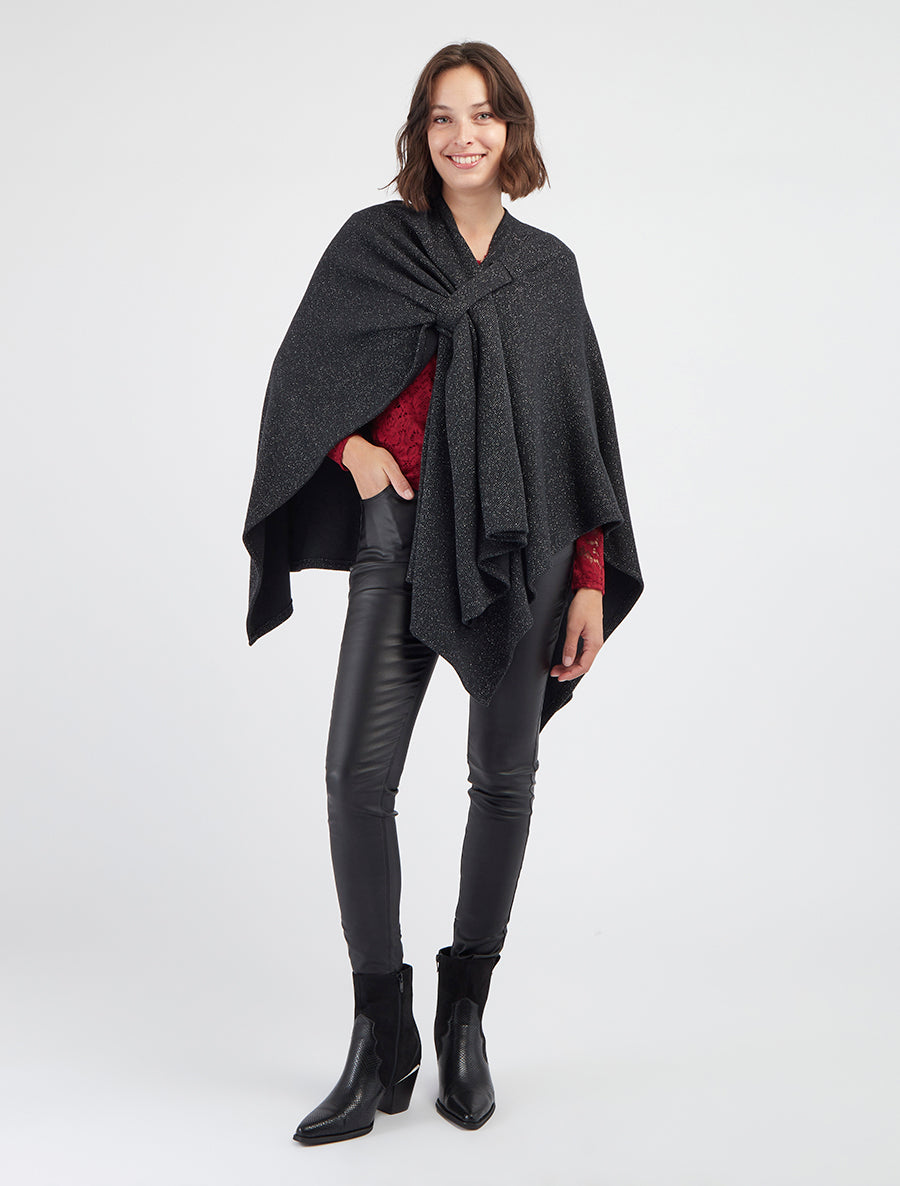 Poncho uni irisé à nouer - Noir - 8