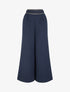 Pantalon ample uni à détail brodé - Marine - 1