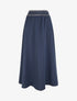 Jupe longue unie à détail brodé - Marine - 1