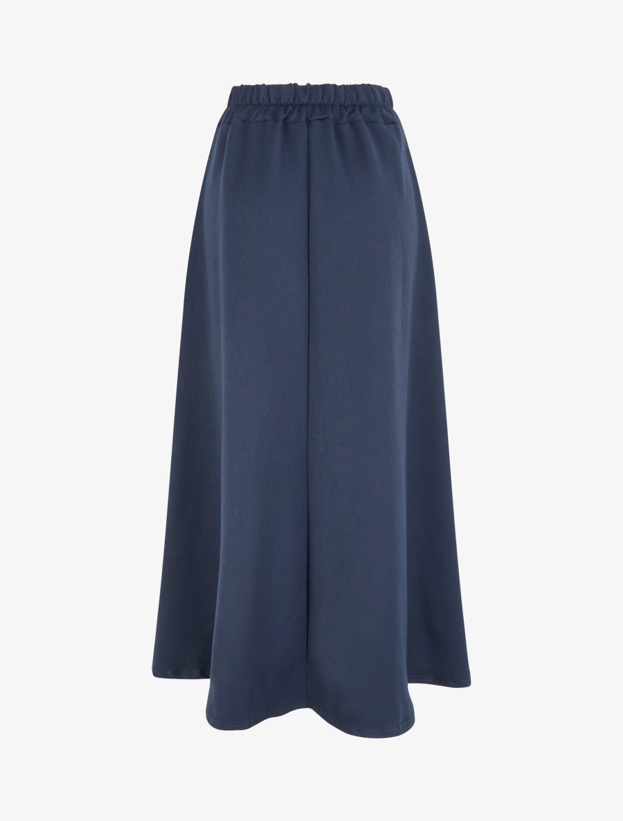 Jupe longue unie à détail brodé - Marine - 2