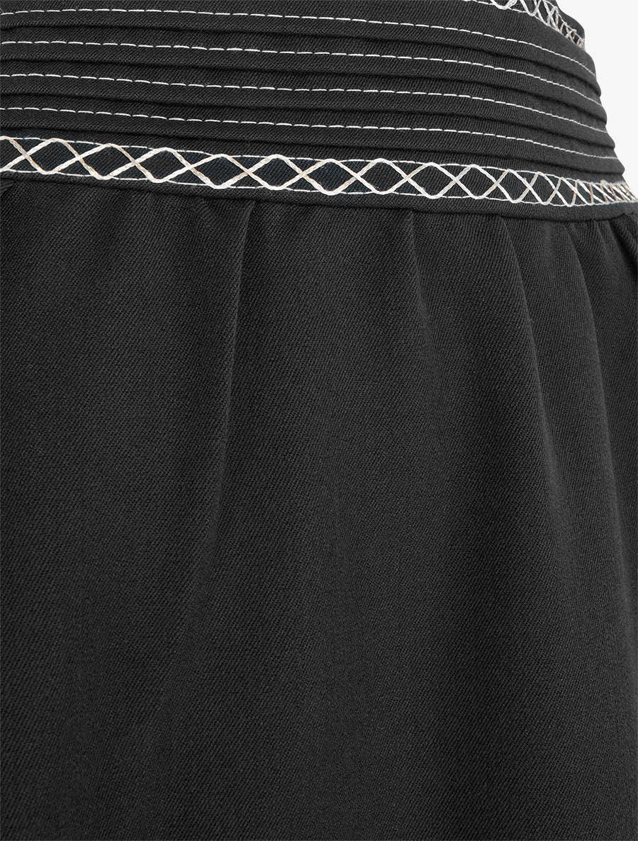 Jupe longue unie à détail brodé - Noir - 3