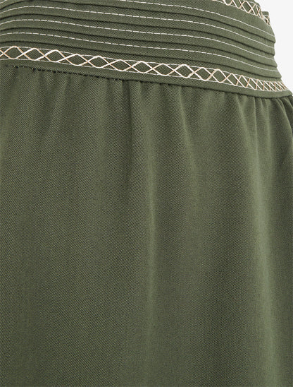 Jupe longue unie à détail brodé - Kaki - 3