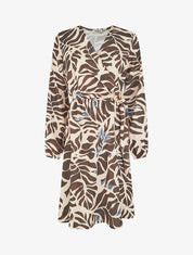 Robe élastiquée à imprimé fantaisie - Marron - 1