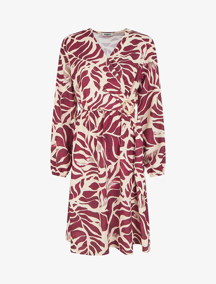 Robe élastiquée à imprimé fantaisie - Prune - 1