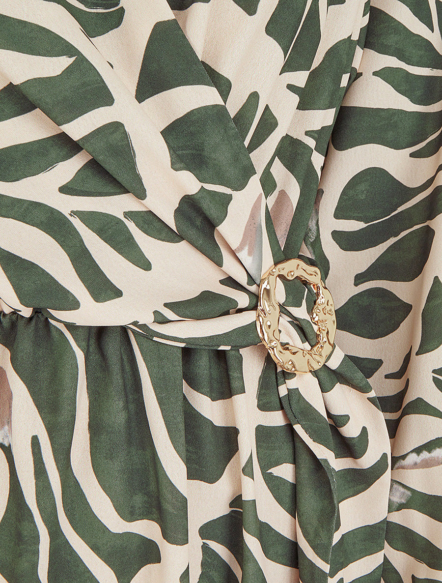 Robe élastiquée à imprimé fantaisie - Kaki - 3