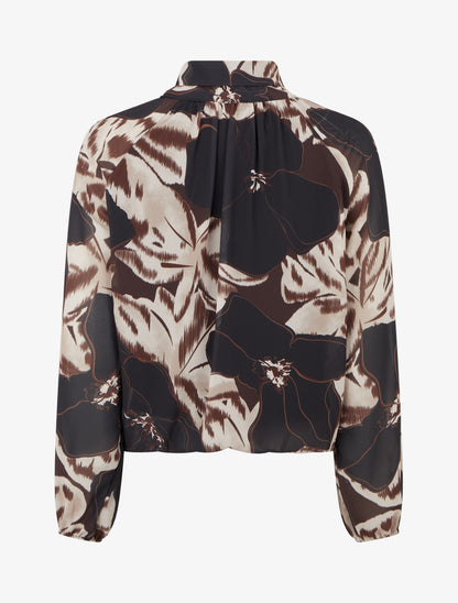 Blouse en voile imprimé floral à nouer - Noir - 2