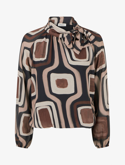 Blouse en voile imprimé rétro à nouer - Noir - 1