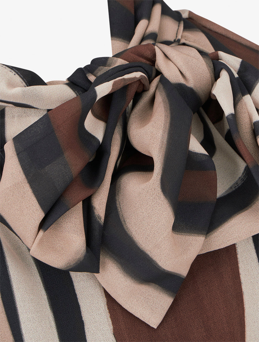 Blouse en voile imprimé rétro à nouer - Noir - 3